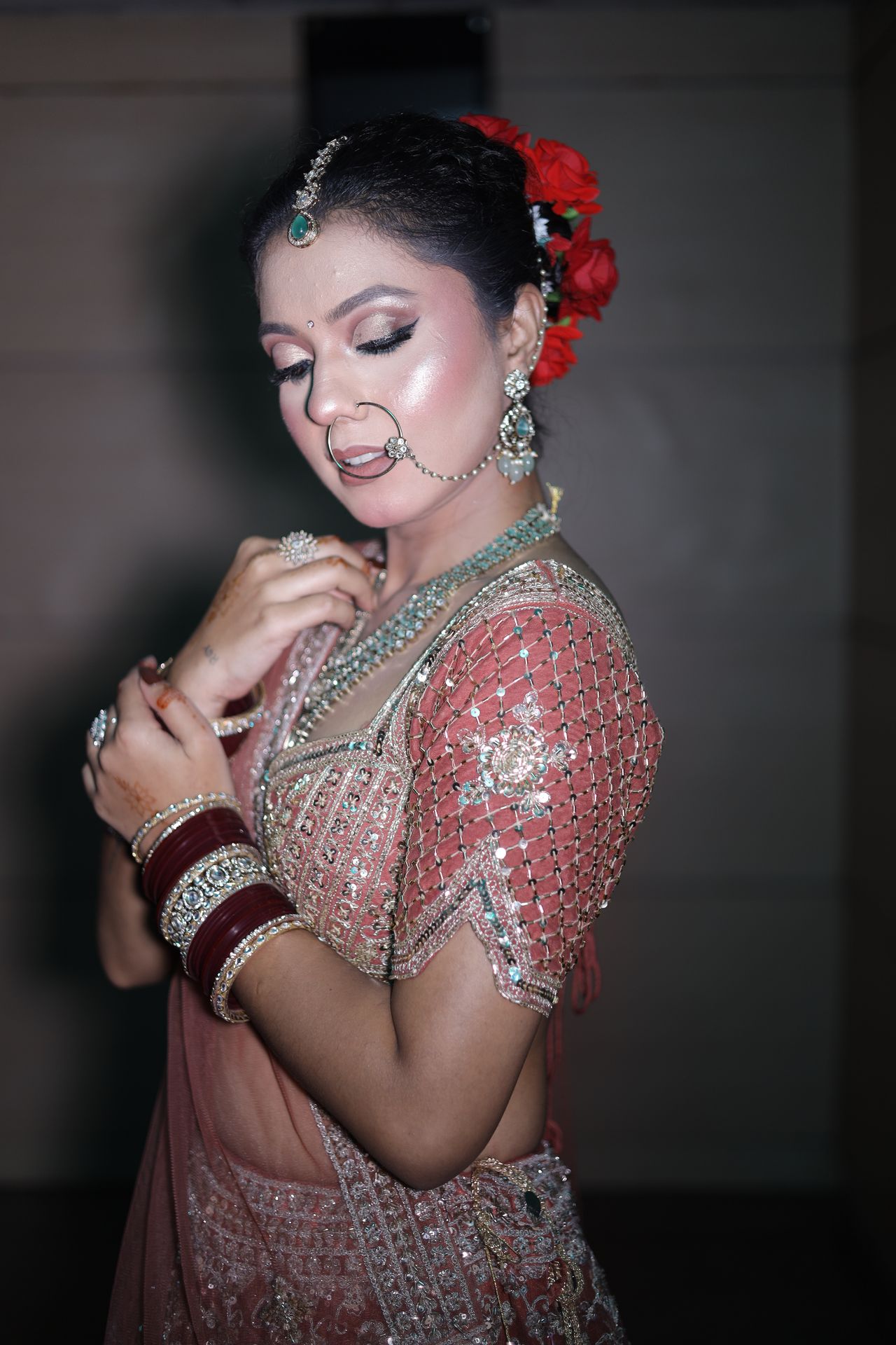 Bridal side profile makeup look